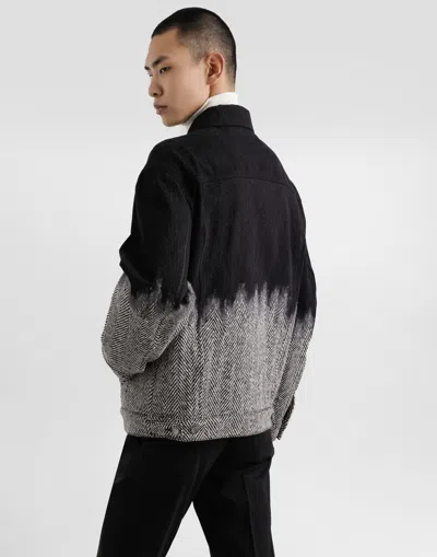 Dolce & Gabbana Herringbone-pattern Denim Jacket In Black