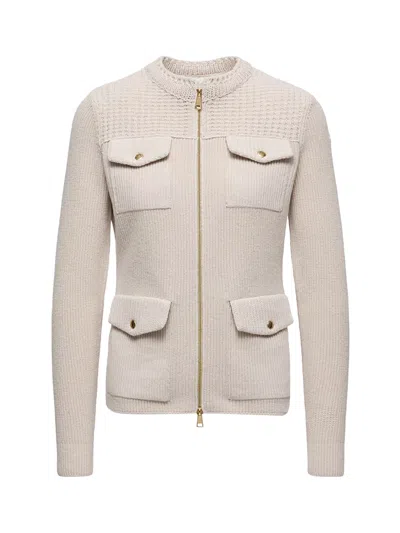 Moncler Padded Wool Zip-up Cardigan In Neutral