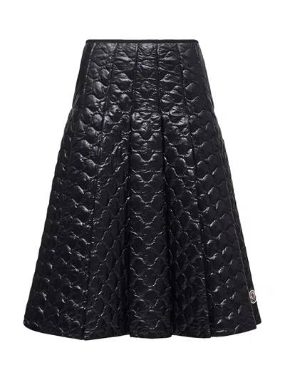 Moncler Black Padded Midi Skirt In Black