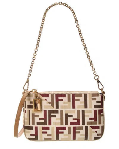 Fendi Pouch With Chain In Multicolor Ff Fabric In Neutral