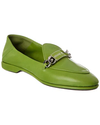 Miu Miu Leather Loafer In Green