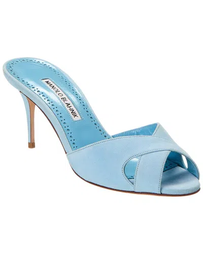 Manolo Blahnik Mumbimu 70 Suede Mule In Blue