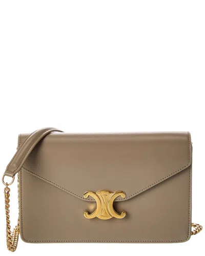 Celine Triomphe Leather Wallet On Chain In Brown