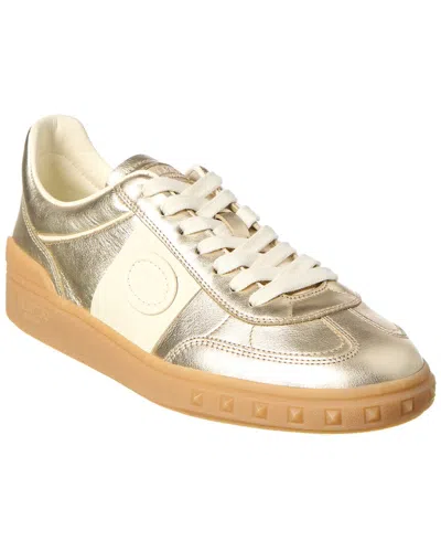 Valentino Low-top Metallic Finish Rubber Sole Sneakers In Gold