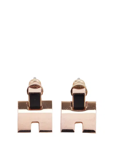 Pre-owned Hermes 2000-2025 Rose Gold Plated Enamel Eileen Push Back Earrings Costume Earrings In Pink