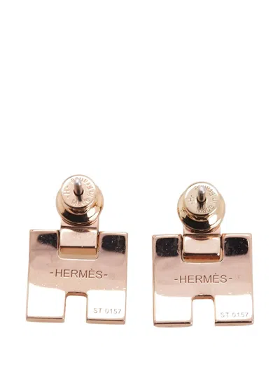 Pre-owned Hermes 2000-2025 Rose Gold Plated Enamel Eileen Push Back Earrings Costume Earrings In Pink