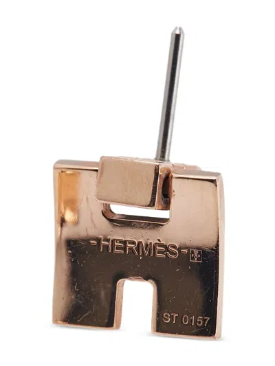 Pre-owned Hermes 2000-2025 Rose Gold Plated Enamel Eileen Push Back Earrings Costume Earrings In Pink