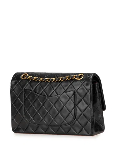 Pre-owned Chanel 1996-1997 Medium Classic Lambskin Double Flap Shoulder Bag In Black