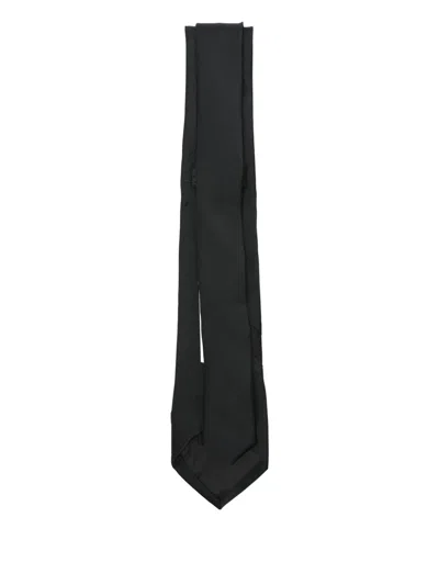 Elisabetta Franchi Black Twill Tie With Logo Ribbon  In Black