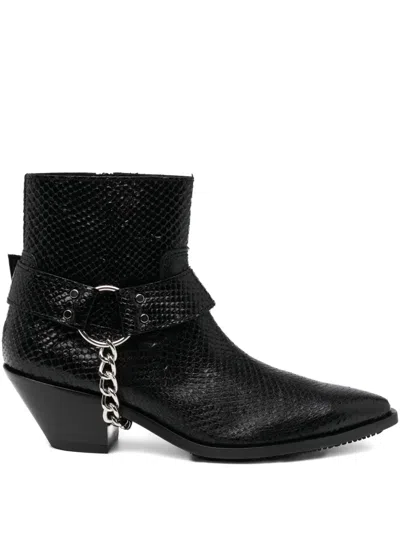 Junya Watanabe Snake Print Texas Ankle Boots In Black