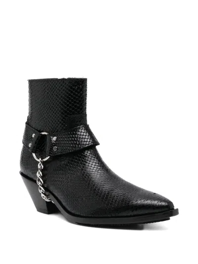 Junya Watanabe Snake Print Texas Ankle Boots In Black