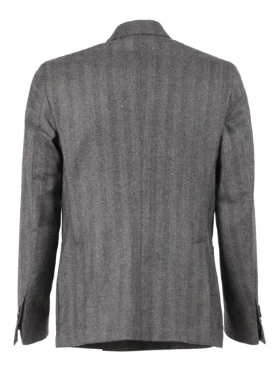 Brera Herringbone Double-breasted Blazer In Gray