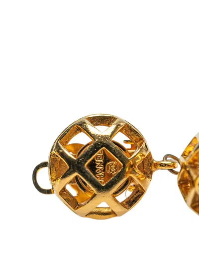 Pre-owned Chanel 20th Century Gold Plated Cc Bird Cage Drop Clip On Earrings Costume Earrings