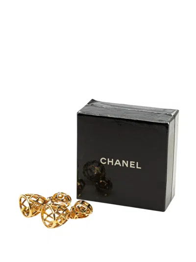 Pre-owned Chanel 20th Century Gold Plated Cc Bird Cage Drop Clip On Earrings Costume Earrings
