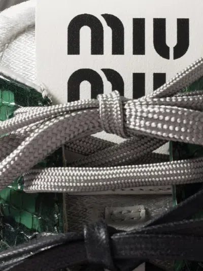 Miu Miu Gymnasium Technical Fabric And Python-print Ayers Leather Sneakers In Green