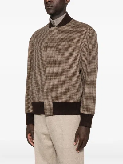 Eric Bompard Check-pattern Bomber Jacket In Brown