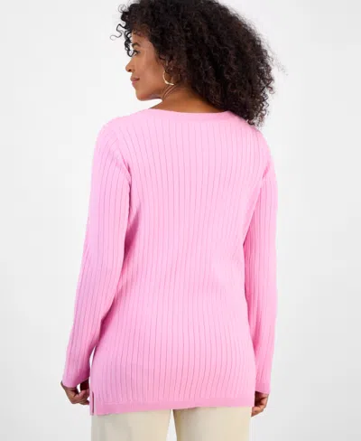 Style & Co Style Co Womens Ribbed Boat Neck Tunic Sweater Pxs 4x Macys Exclusive In Pink