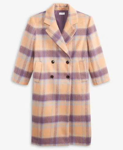 On 34th Womens Brushed Plaid Double Breasted Coat Xxs 4x Macys Exclusive In Pink