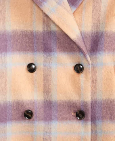On 34th Womens Brushed Plaid Double Breasted Coat Xxs 4x Macys Exclusive In Pink