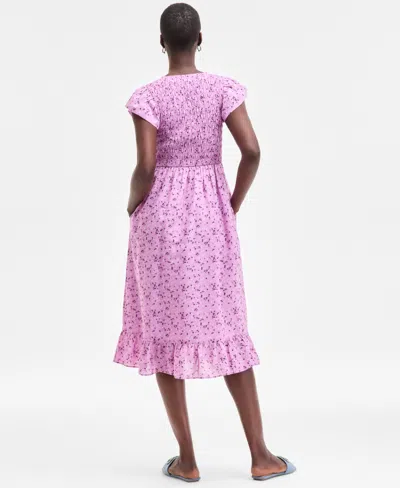 On 34th Women's Printed Smocked Flutter-sleeve Midi Dress, Exclusively At Macy's In Purple