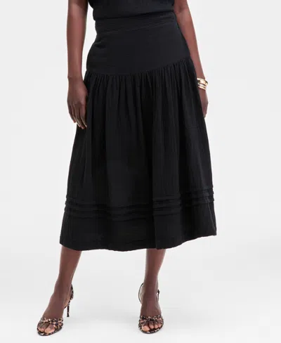 On 34th Women's Cotton Gauze Tiered Midi Skirt, Exclusively At Macy's In Black