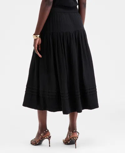 On 34th Women's Cotton Gauze Tiered Midi Skirt, Exclusively At Macy's In Black