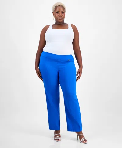Inc International Concepts Plus Size Mid-rise Pull-on Straight-leg Pants, Created For Macy's In Blue
