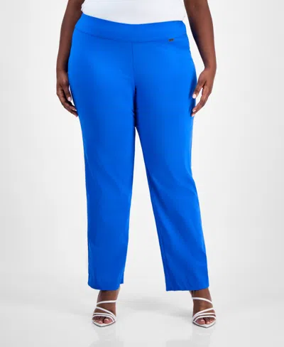Inc International Concepts Plus Size Mid-rise Pull-on Straight-leg Pants, Created For Macy's In Blue