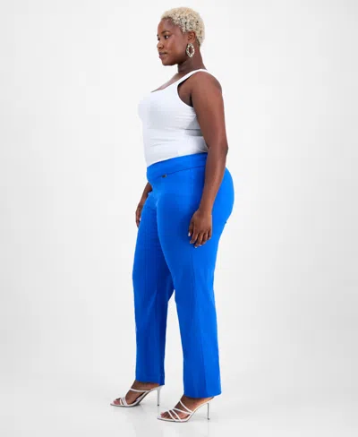 Inc International Concepts Plus Size Mid-rise Pull-on Straight-leg Pants, Created For Macy's In Blue