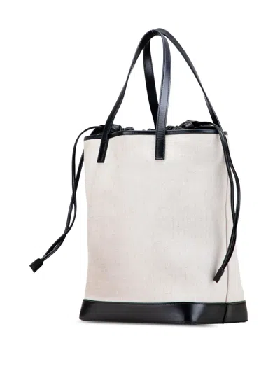 Pre-owned Saint Laurent 2018 Canvas Teddy Drawstring Shopping Tote Bag In White