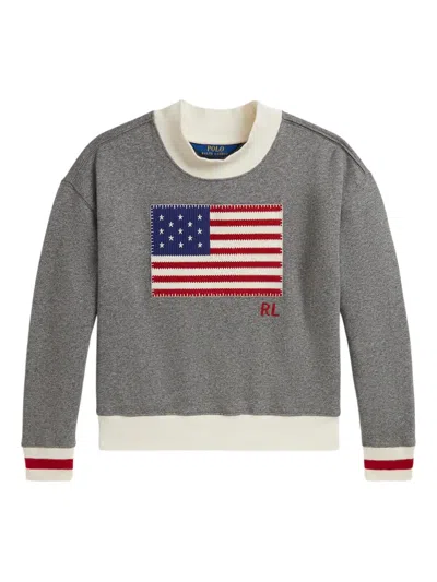 Polo Ralph Lauren Girls 7-16 Flag Mock Neck Sweatshirt In Gray