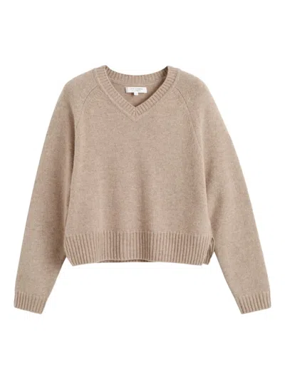 Chinti & Parker Warm-oatmeal Pure Cashmere V-neck Sweater In Brown