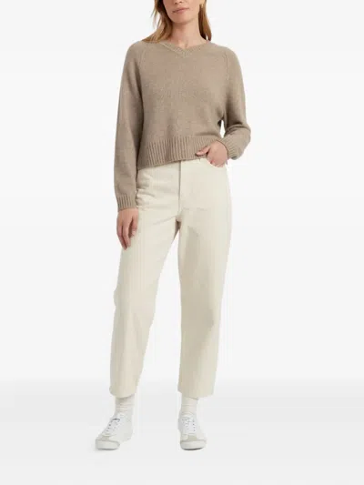 Chinti & Parker Warm-oatmeal Pure Cashmere V-neck Sweater In Brown