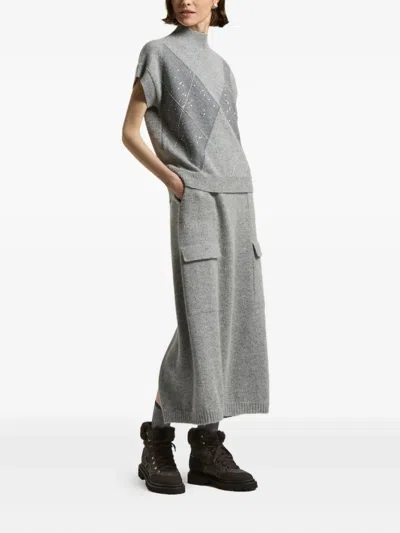 Peserico Lurex Geometric Jacquard Knit Short-sleeve Sweater In Gray