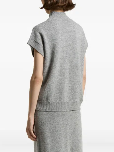 Peserico Lurex Geometric Jacquard Knit Short-sleeve Sweater In Gray