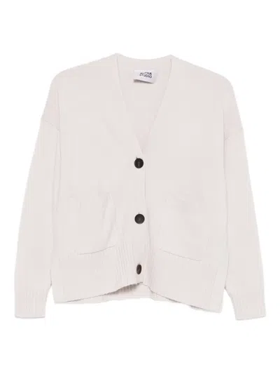 Alpha Studio White Wool-cashmere Blend Cardigan With Front Buttons In Neutral