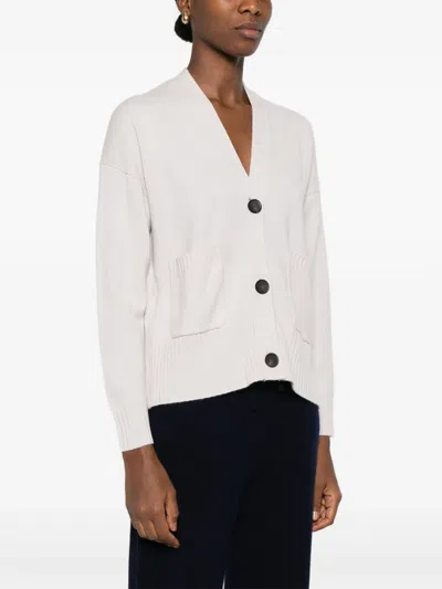 Alpha Studio White Wool-cashmere Blend Cardigan With Front Buttons In Neutral