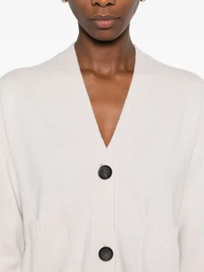 Alpha Studio White Wool-cashmere Blend Cardigan With Front Buttons In Neutral