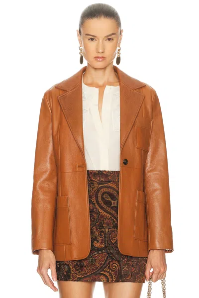 Chloé Slouch Leather Belted Single-breasted Jacket In Brown