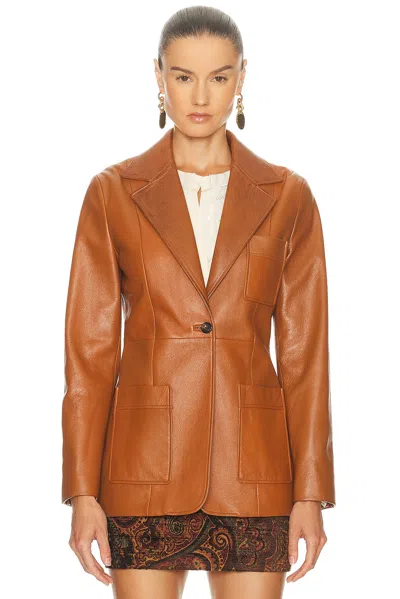 Chloé Slouch Leather Belted Single-breasted Jacket In Brown