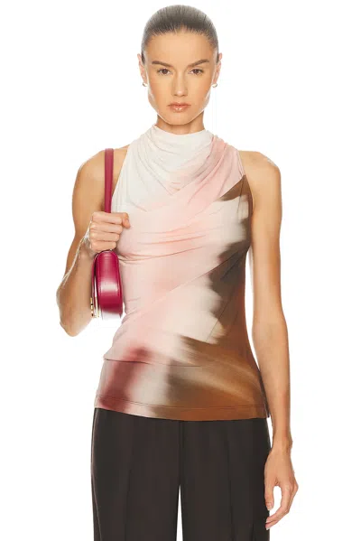 Helmut Lang Batik Print Ruched Sleeveless Top In Multi