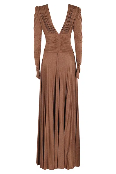 Elisabetta Franchi Red Carpet Lurex Jersey Dress With Necklace In Brown