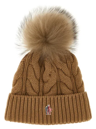 Moncler Grenoble Biscuit Wool Blend Beanie Hat In Brown