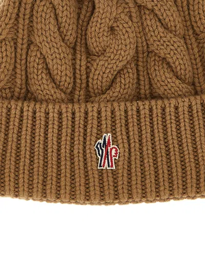 Moncler Grenoble Biscuit Wool Blend Beanie Hat In Brown