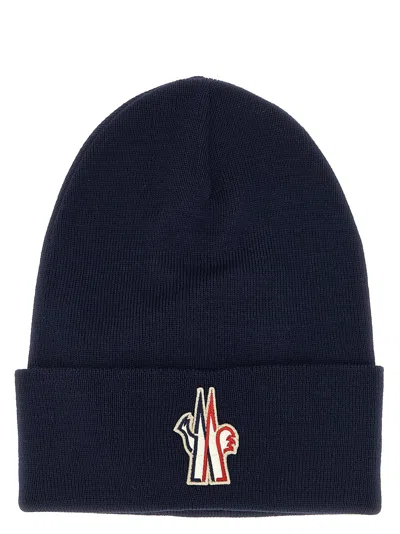 Moncler Grenoble Logo Patch Knitted Beanie In Blue