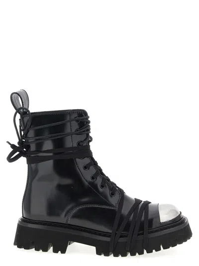 Moschino Glossy Leather Lace-up Boot With Sole In Black
