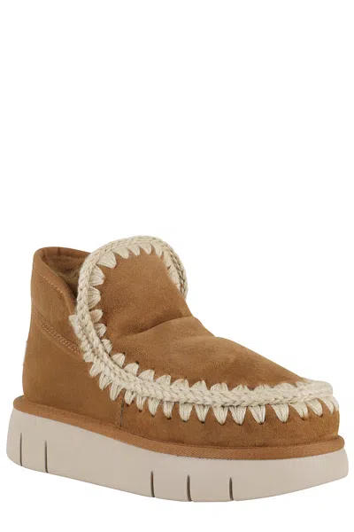 Mou Mini Eskimo Platform Ankle Boots Inside Wedge In Brown