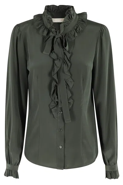 Ulla Johnson Catroux Silk Long Sleeve Button Front Blouse In Green