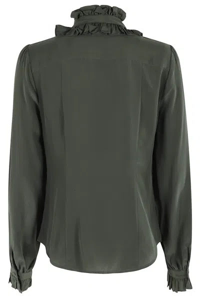 Ulla Johnson Catroux Silk Long Sleeve Button Front Blouse In Green
