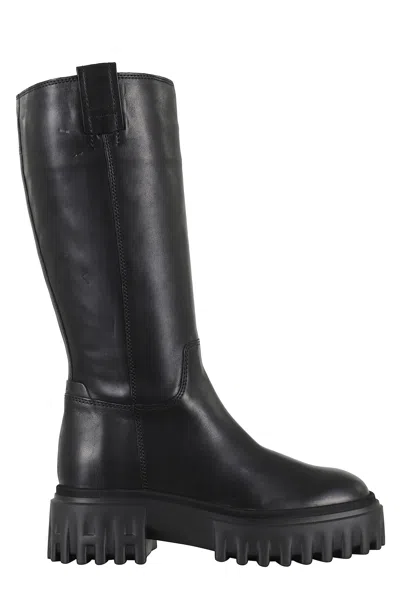 Hogan Knee-high Boots With Chunky Sole And Pull Tab In Black